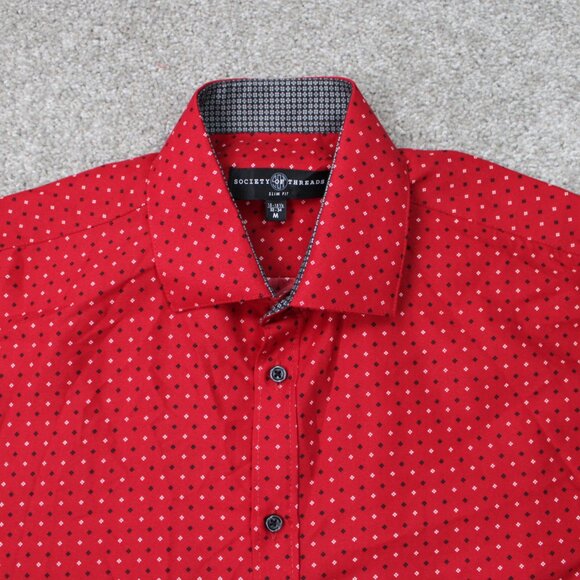Society of Threads Shirt Men 15-15 1/2, 33/34 Medium Red Flip Cuff Slim Fit L/S - Picture 6 of 12